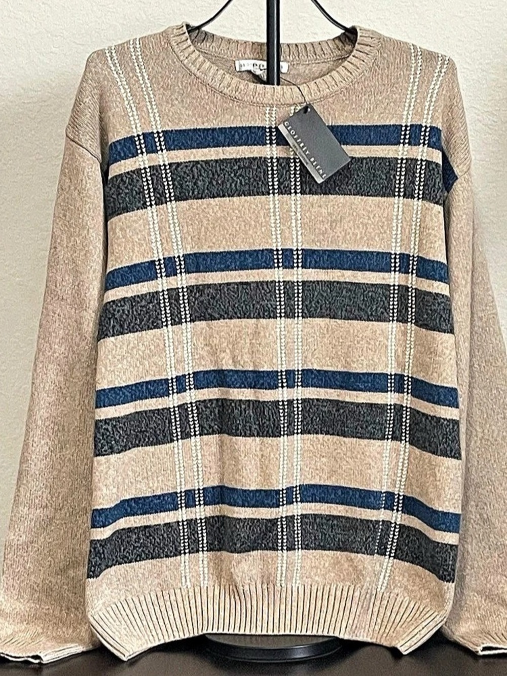 Geoffrey Beene Striped Knit Sweater Grandpa Core Retro 90s Cozy Earth Cabin XXL